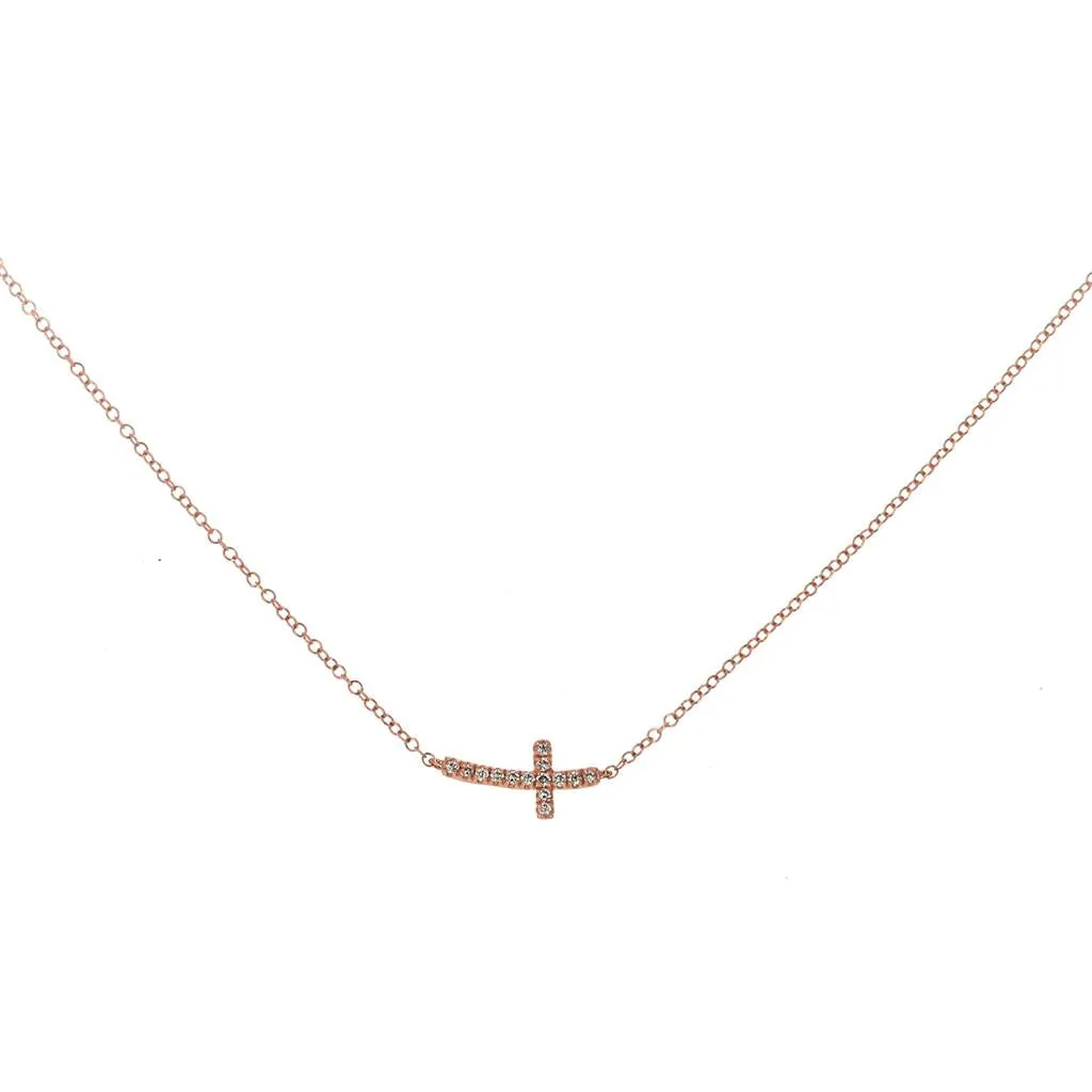 0.07ctw Round Cross Bar Diamond Necklace - Rose Gold