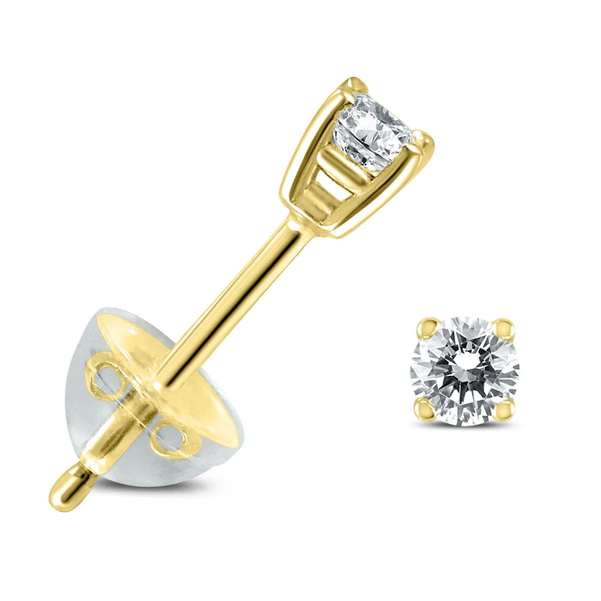 .09Ctw Round Diamond Solitaire Stud Earrings In 14K  With Silicon Backs