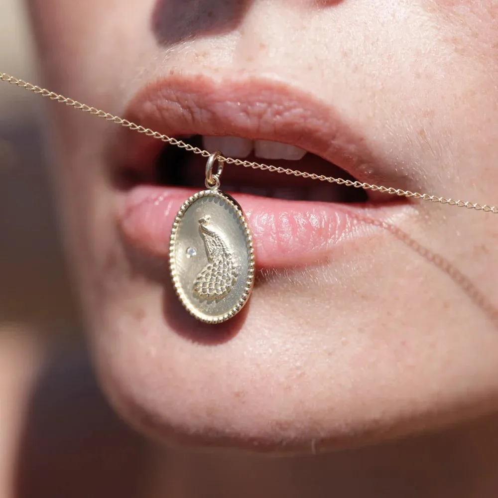 10K Gold Medium Peacock Necklace with Diamond Detail