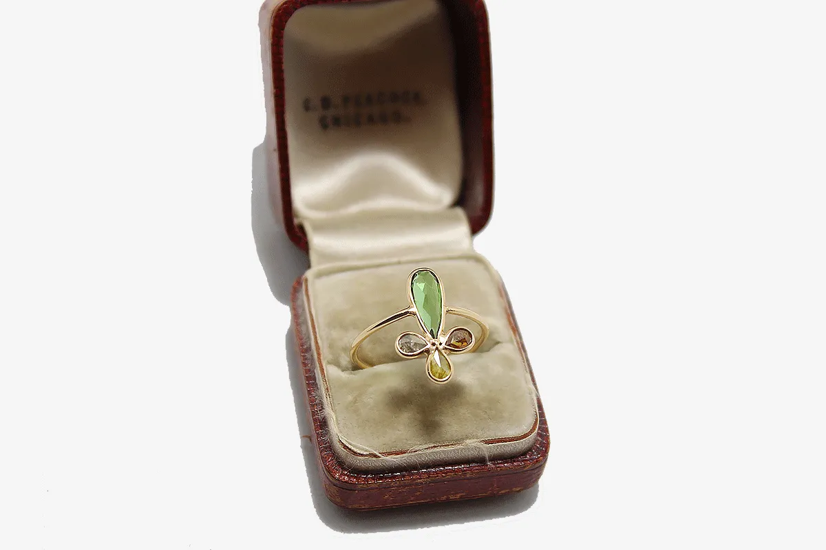  14k Gold Green Tourmaline   Diamond Ring 