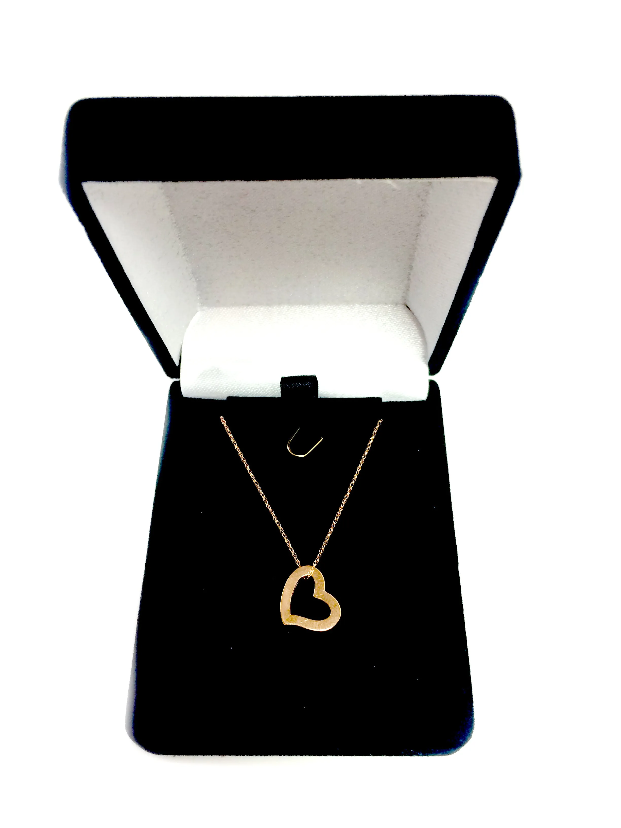 14k Gold Heart Shaped Tube Pendant Necklace, 18