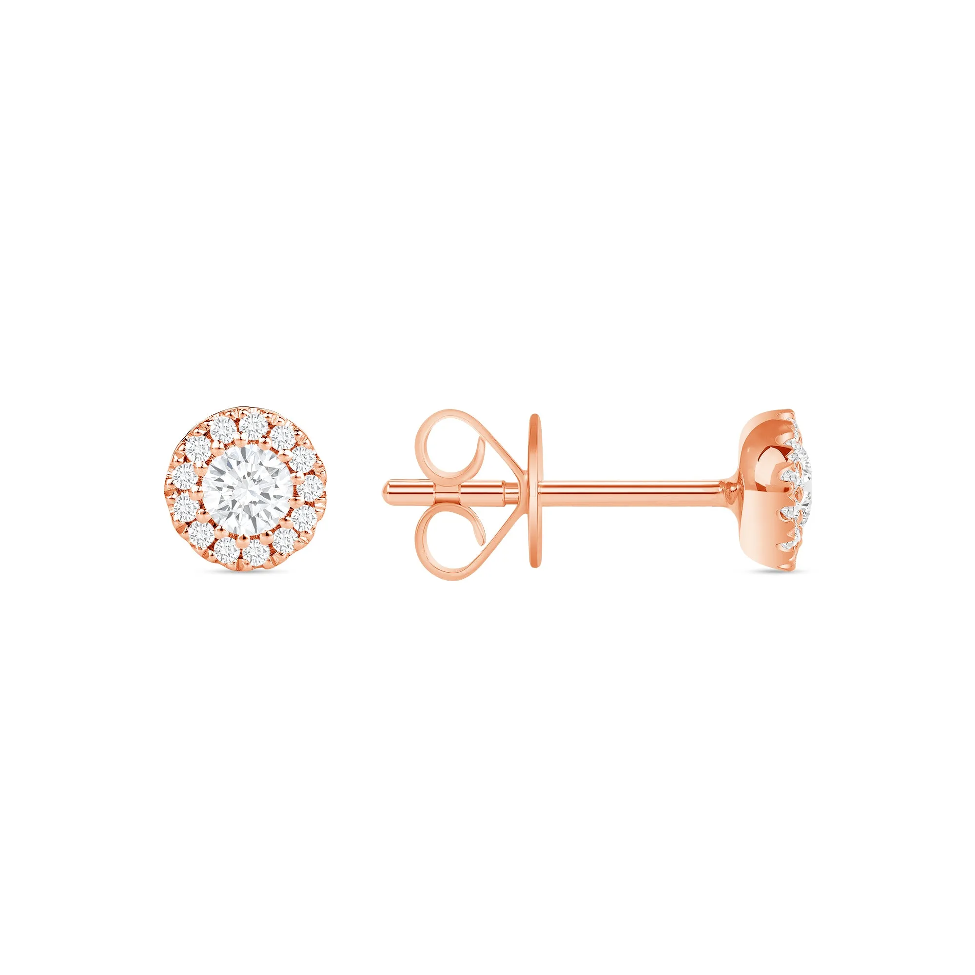 14k Gold Round Halo Stud Diamond Earrings