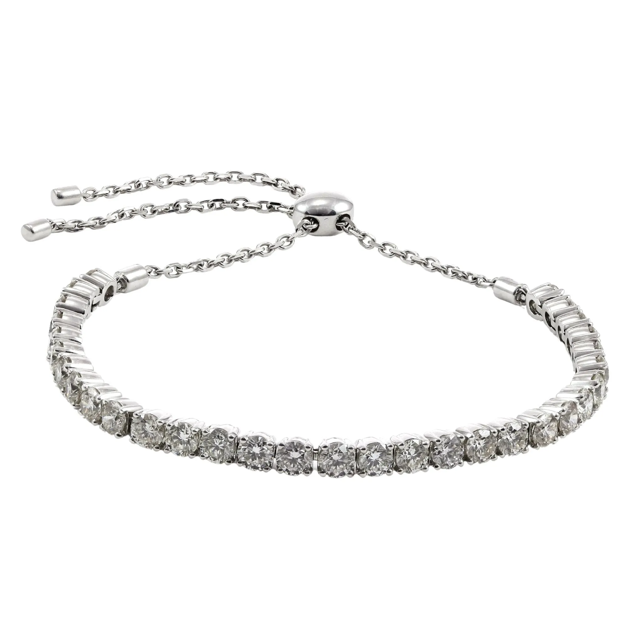 14K WHITE GOLD PRONG-SET DIAMOND TENNIS BRACELET WITH BEAD SLIDE CLASP 5.66CTW