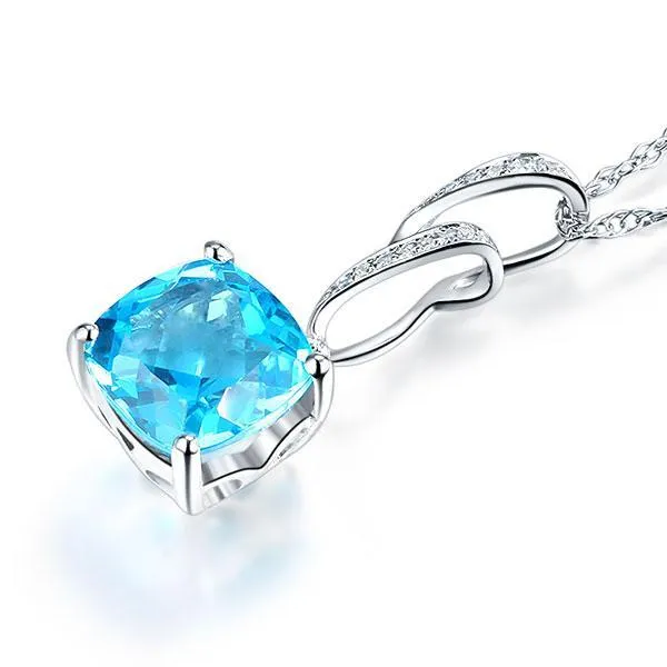 14K White Gold Swiss Blue Topaz Pendant Necklace MKN7007SB