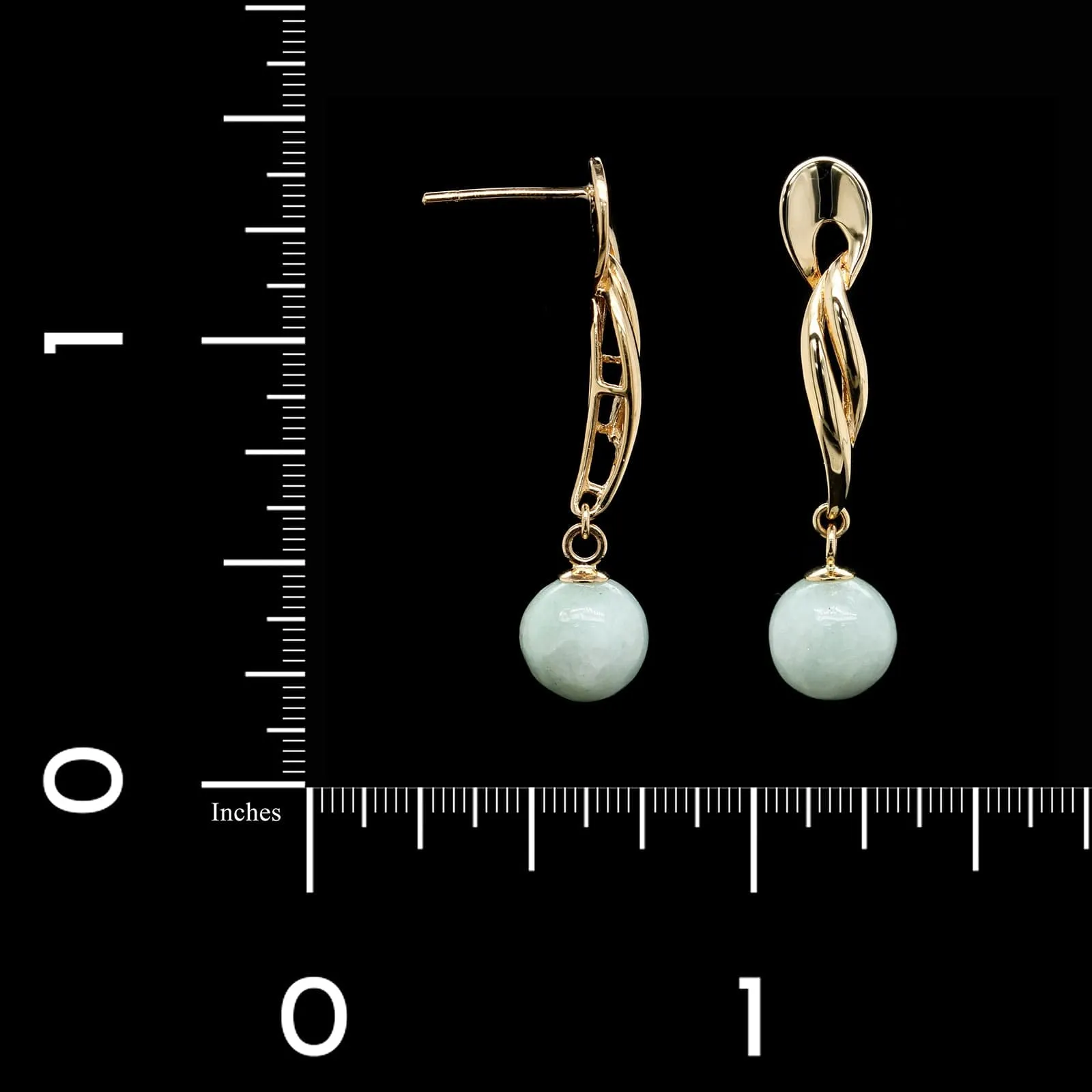 14K Yellow Gold Estate Jade Bead Drop Earrings