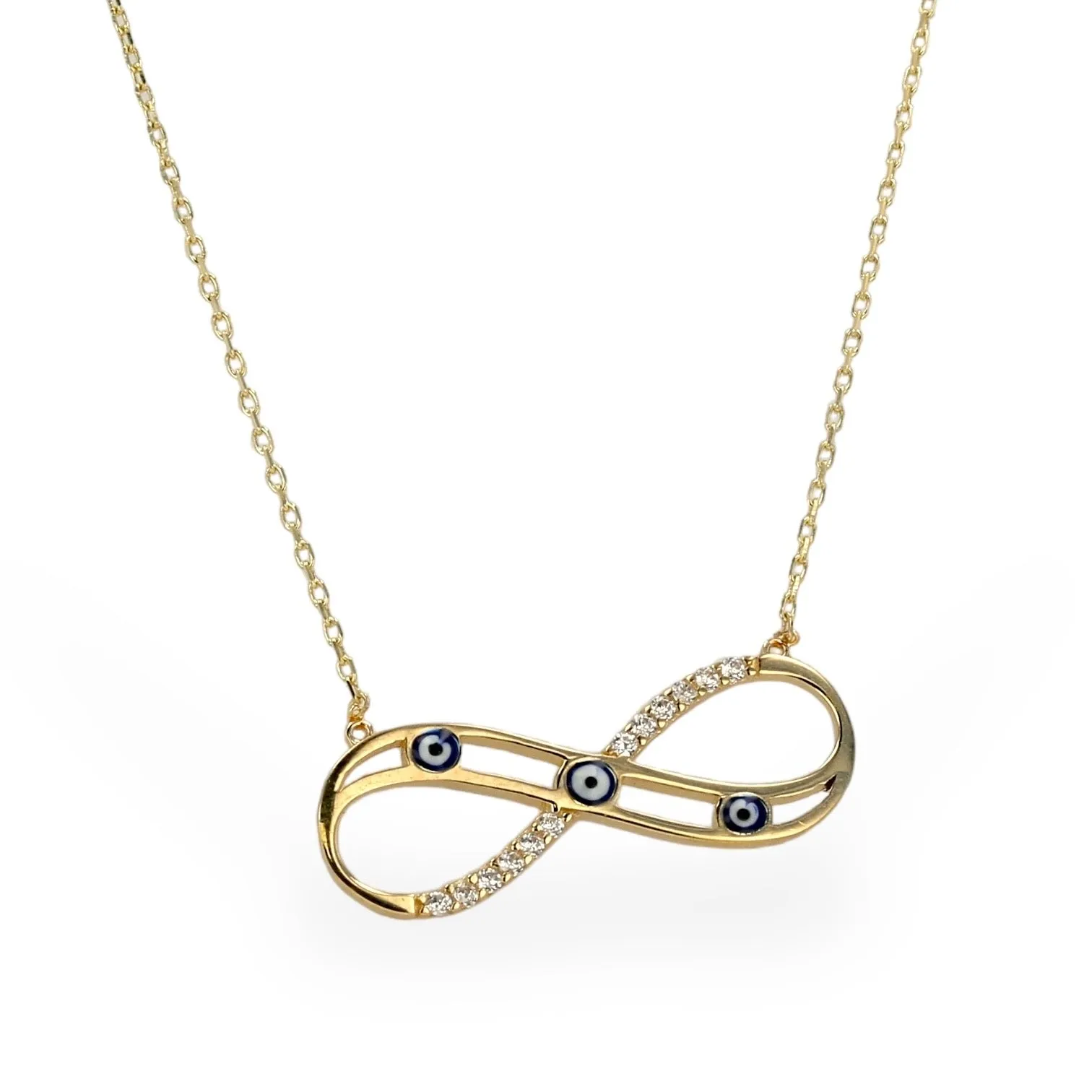 14K Yellow gold eyes infinity necklace