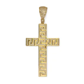 14K Yellow gold greek style cross pendant-322430