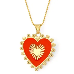 14K Yellow gold set military chain red heart enamel pendant-63838