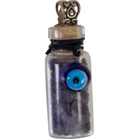 1.75" Gemstone Chip Bottle Necklace - Sapphire with Evil Eye