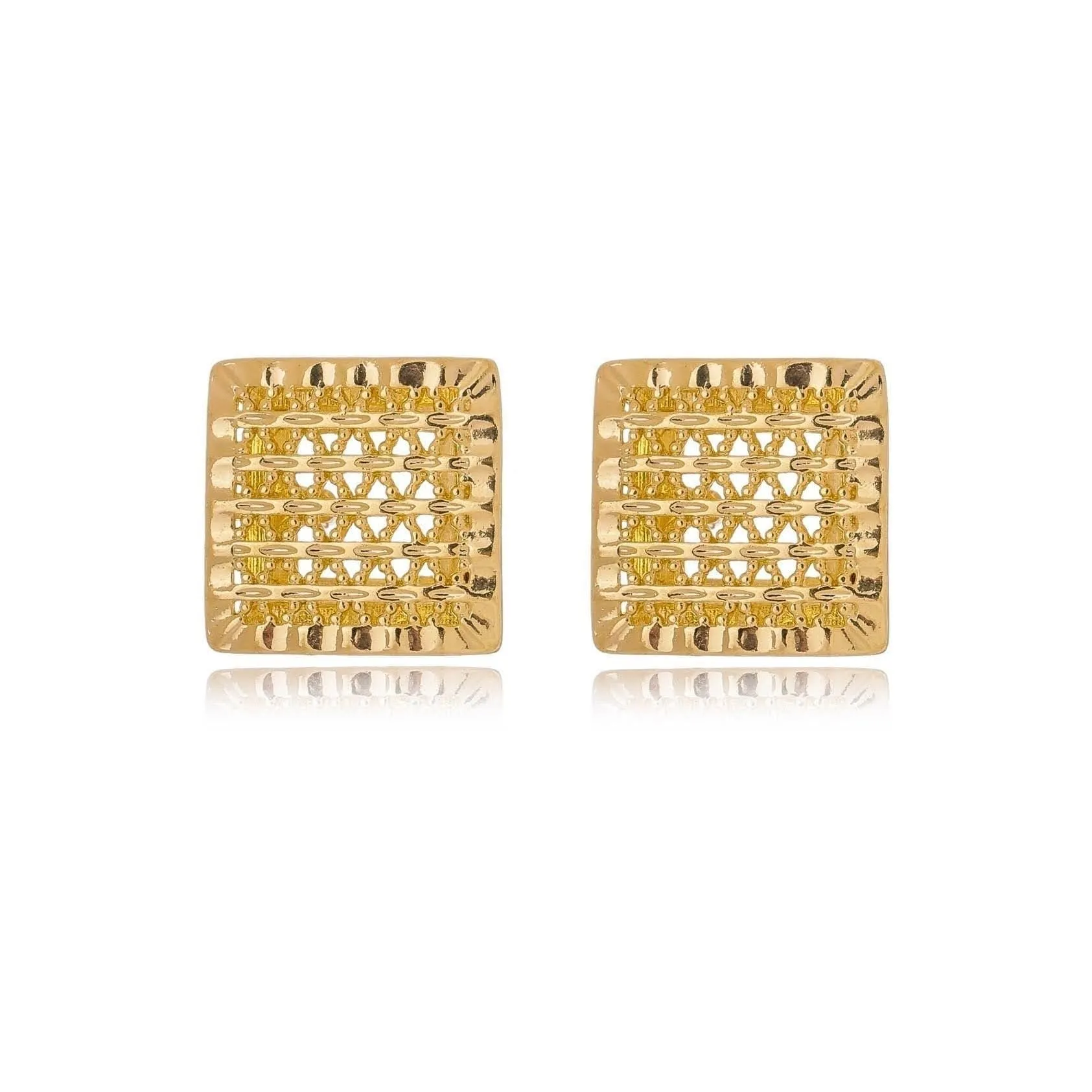 18k Gold Filled Hollowed Square Detailed Stud