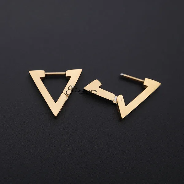 18K Gold IP Stainless Steel Triangle Huggie Hoop Earrings