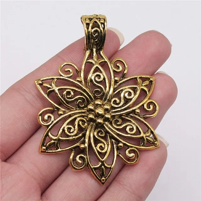 1pcs 66x47mm Filigree Big Bohemia Flower Charm Pendants For Necklace Making DIY Jewelry Findings