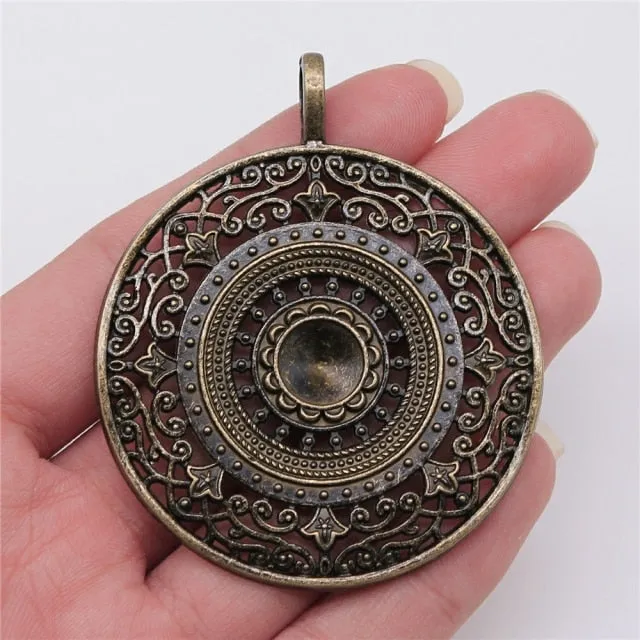 1pcs 68x56mm Round Mandala Flower Charm Pendants Round Mandala Charm For Jewelry Making