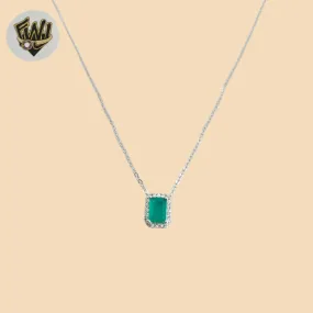 (2-66092) 925 Sterling Silver - 1mm Rolo Link with Zircon Green Necklace.