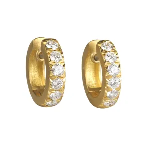 20K Gold & Pave Diamond Narrow Huggie Hoops