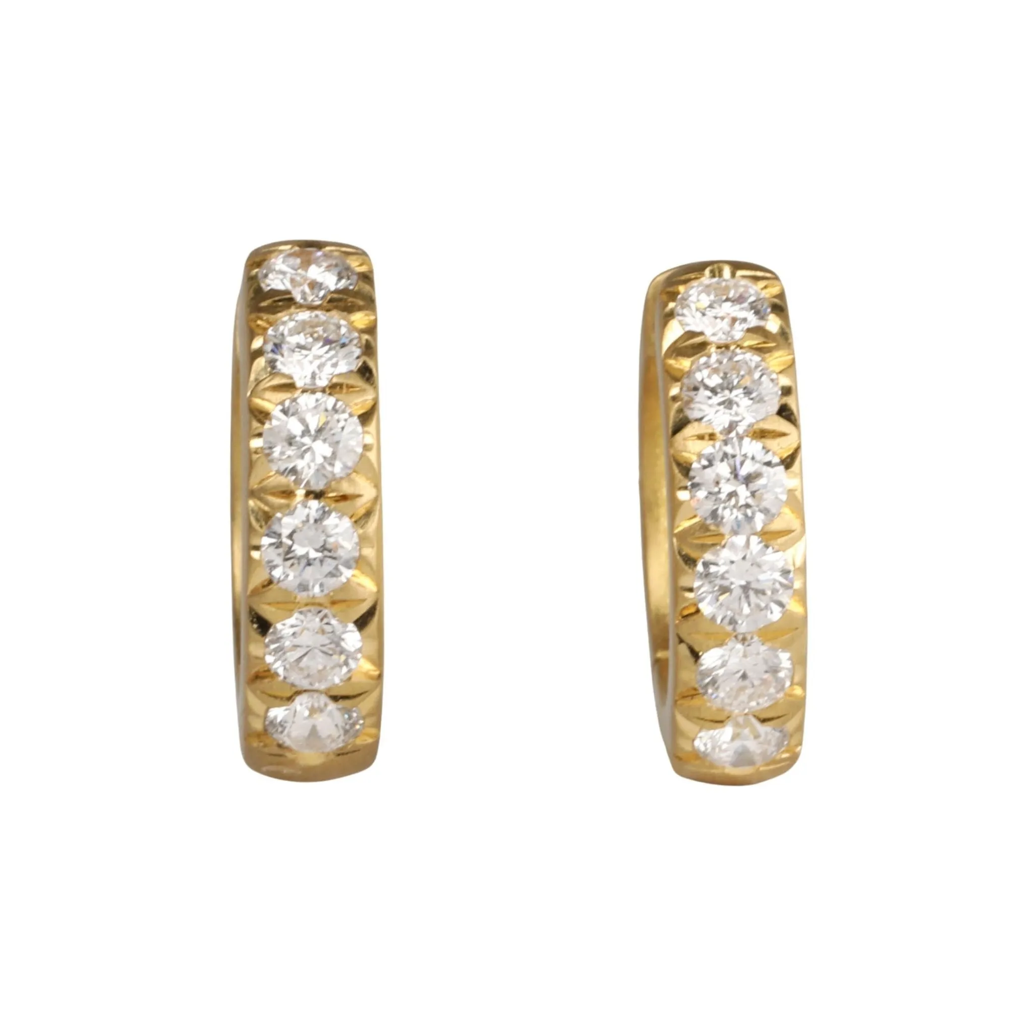 20K Gold & Pave Diamond Narrow Huggie Hoops