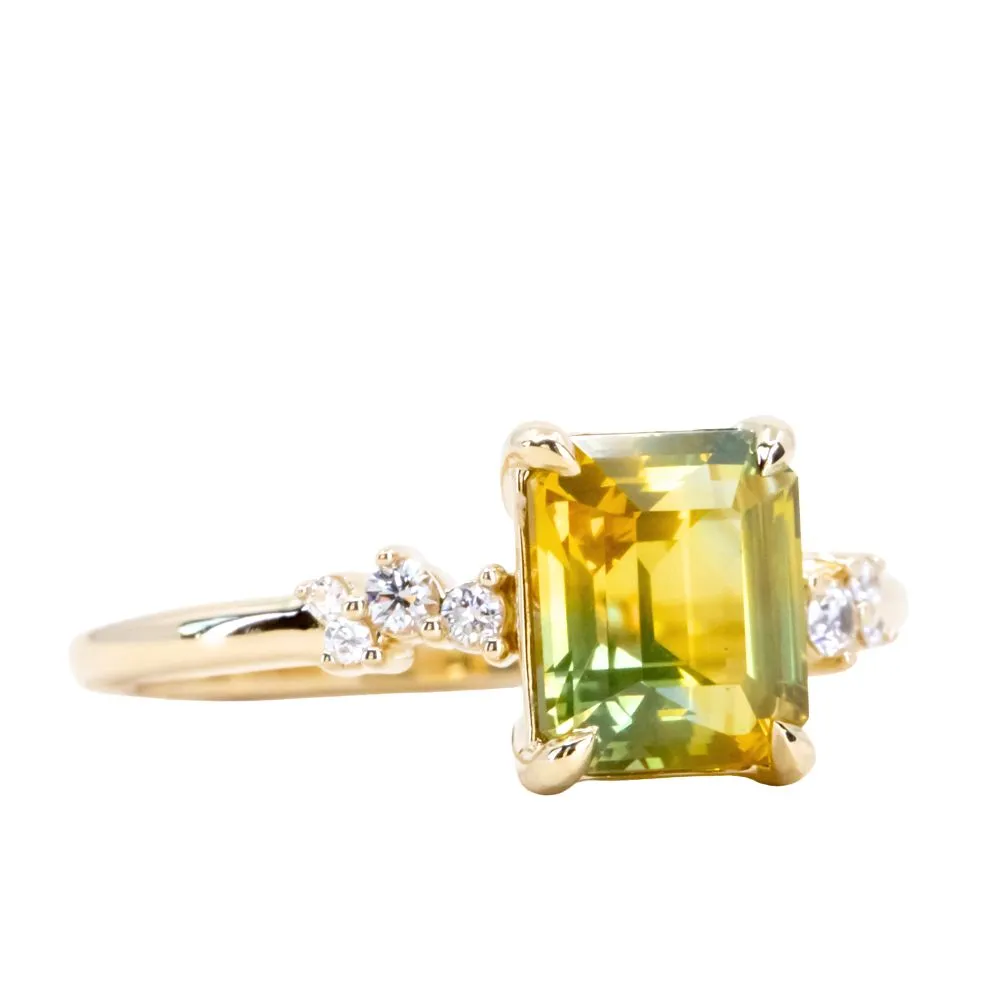 2.62ct Emerald Cut Parti Sapphire and Diamond Starry Night Low Profile Solitaire in 14k Yellow Gold