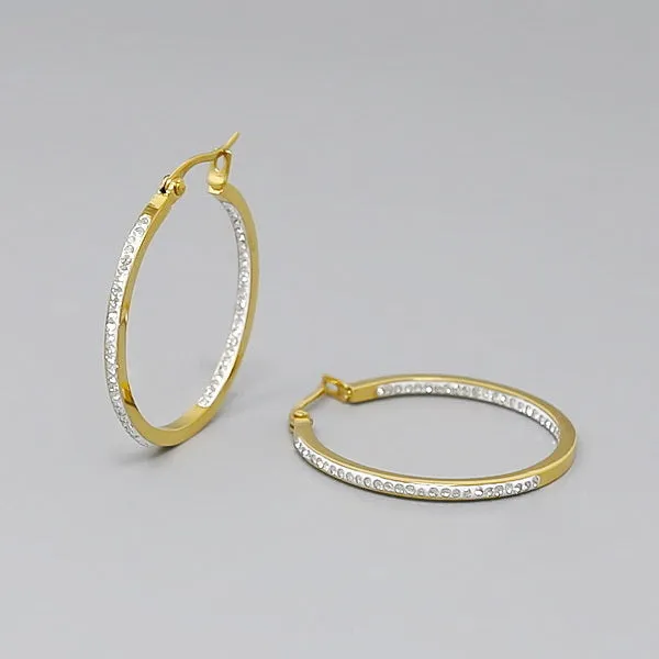 30 MM Rhinestone Pave Inside-Out Stainless Steel Hoop Earrings