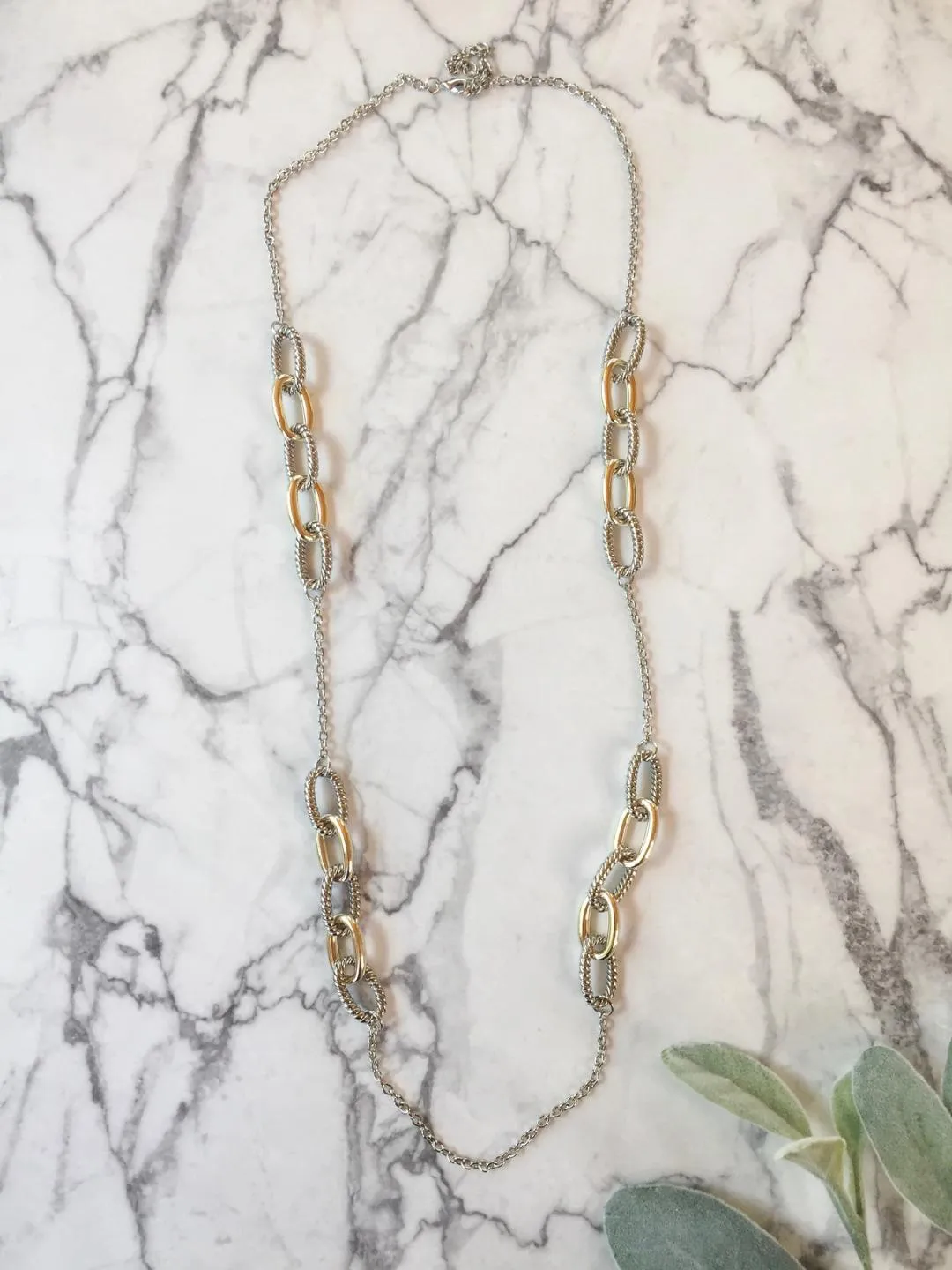 34" Long Mixed Metals Linked Chain Necklace