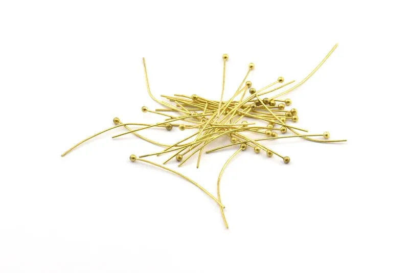 35mm Ball Pin, 500 Raw Brass Ball Head Pins, Findings (35x0.7x1.8mm) - Bp-10 Brc220