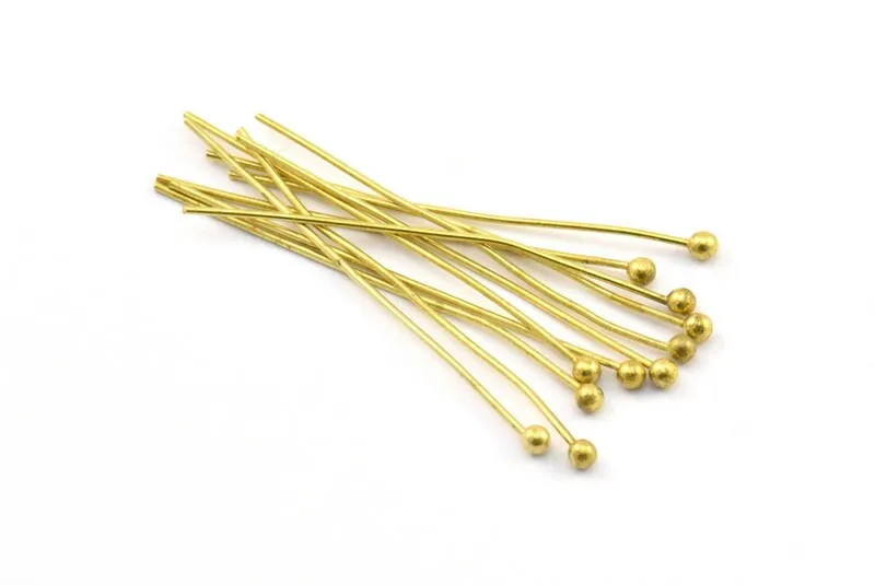 35mm Ball Pin, 500 Raw Brass Ball Head Pins, Findings (35x0.7x1.8mm) - Bp-10 Brc220