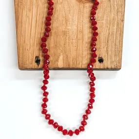 36 Inch 8mm Crystal Strand Necklace in Deep Red