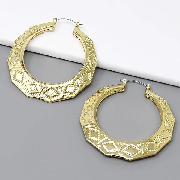 65MM Rhombus Textured Metal Hoop Earrings