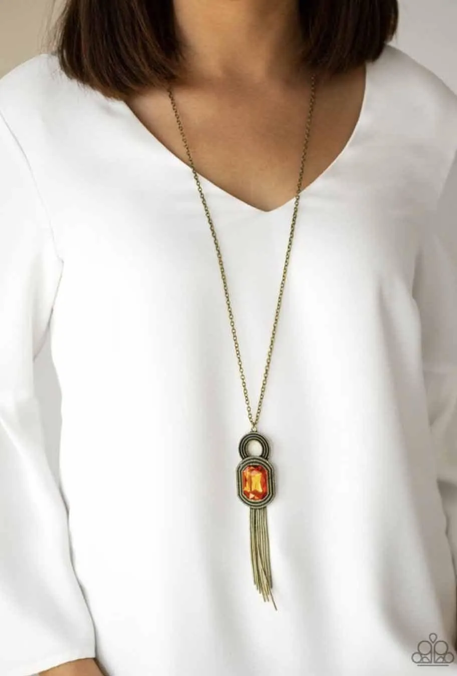 A Good TALISMAN Is Hard To Find Orange and Brass Necklace - Paparazzi Accessories