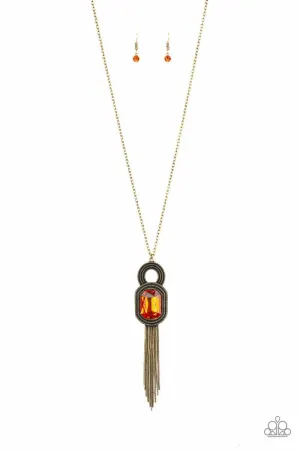 A Good TALISMAN Is Hard To Find Orange and Brass Necklace - Paparazzi Accessories