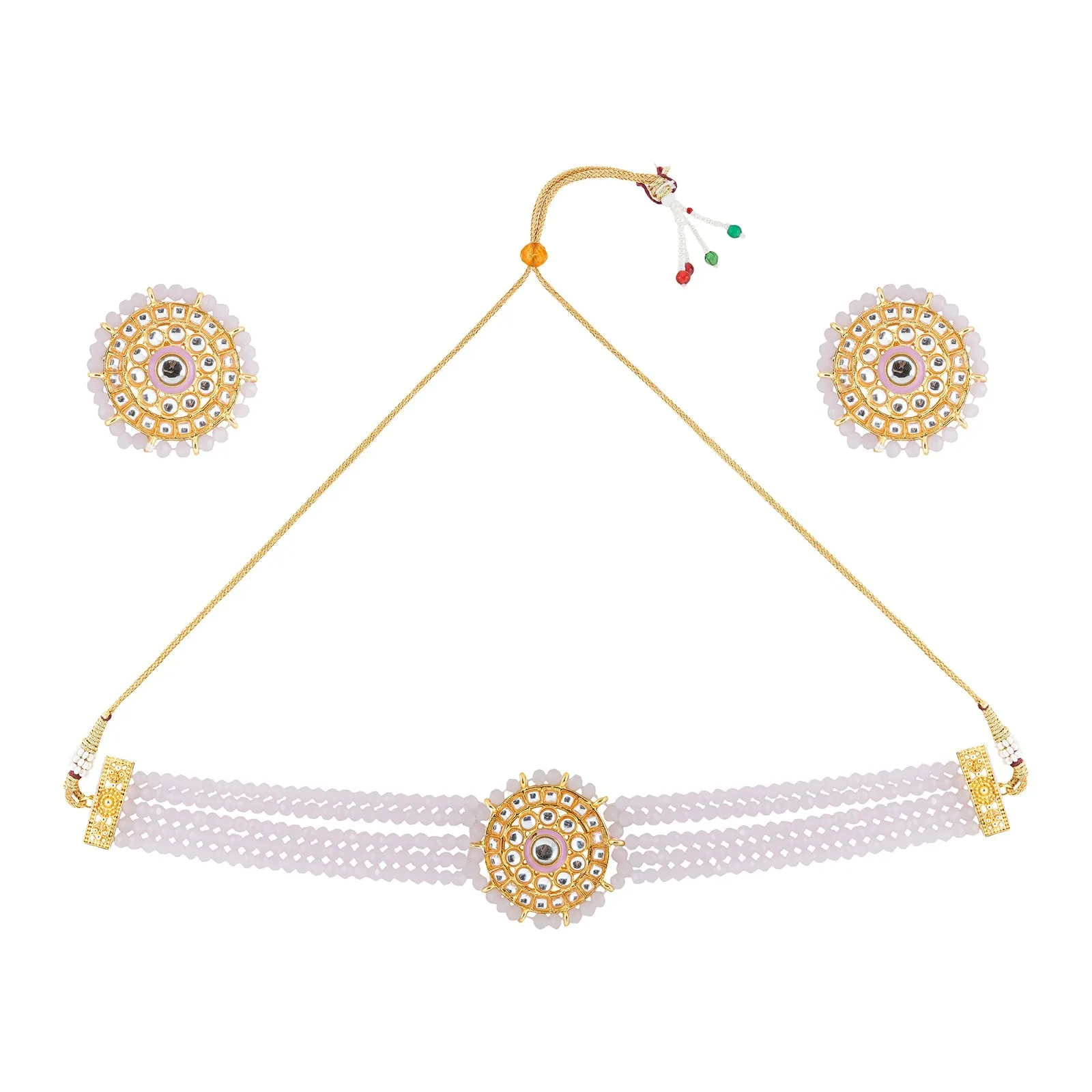 Aarya light pink beaded necklace Set