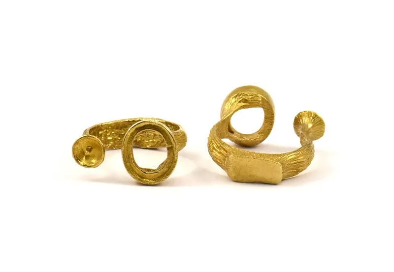 Adjustable Ring Settings - 2 Raw Brass Adjustable Rings with 2 Stone Settings - Pad Size 10x12mm N0133