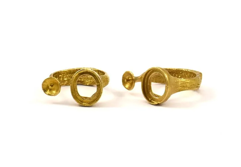 Adjustable Ring Settings - 2 Raw Brass Adjustable Rings with 2 Stone Settings - Pad Size 10x12mm N0133