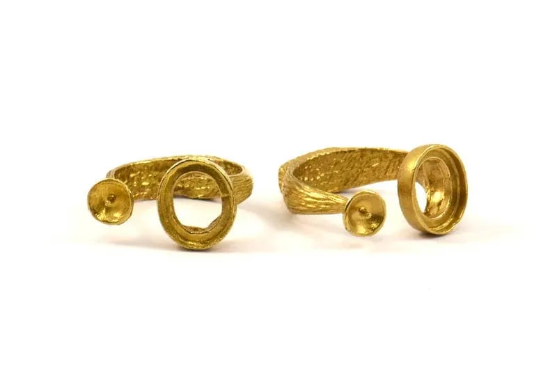 Adjustable Ring Settings - 2 Raw Brass Adjustable Rings with 2 Stone Settings - Pad Size 10x12mm N0133