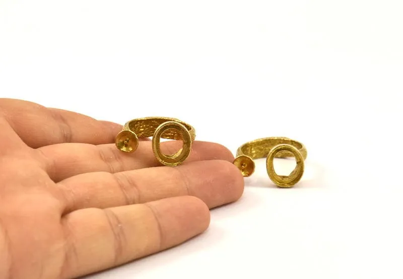 Adjustable Ring Settings - 2 Raw Brass Adjustable Rings with 2 Stone Settings - Pad Size 10x12mm N0133