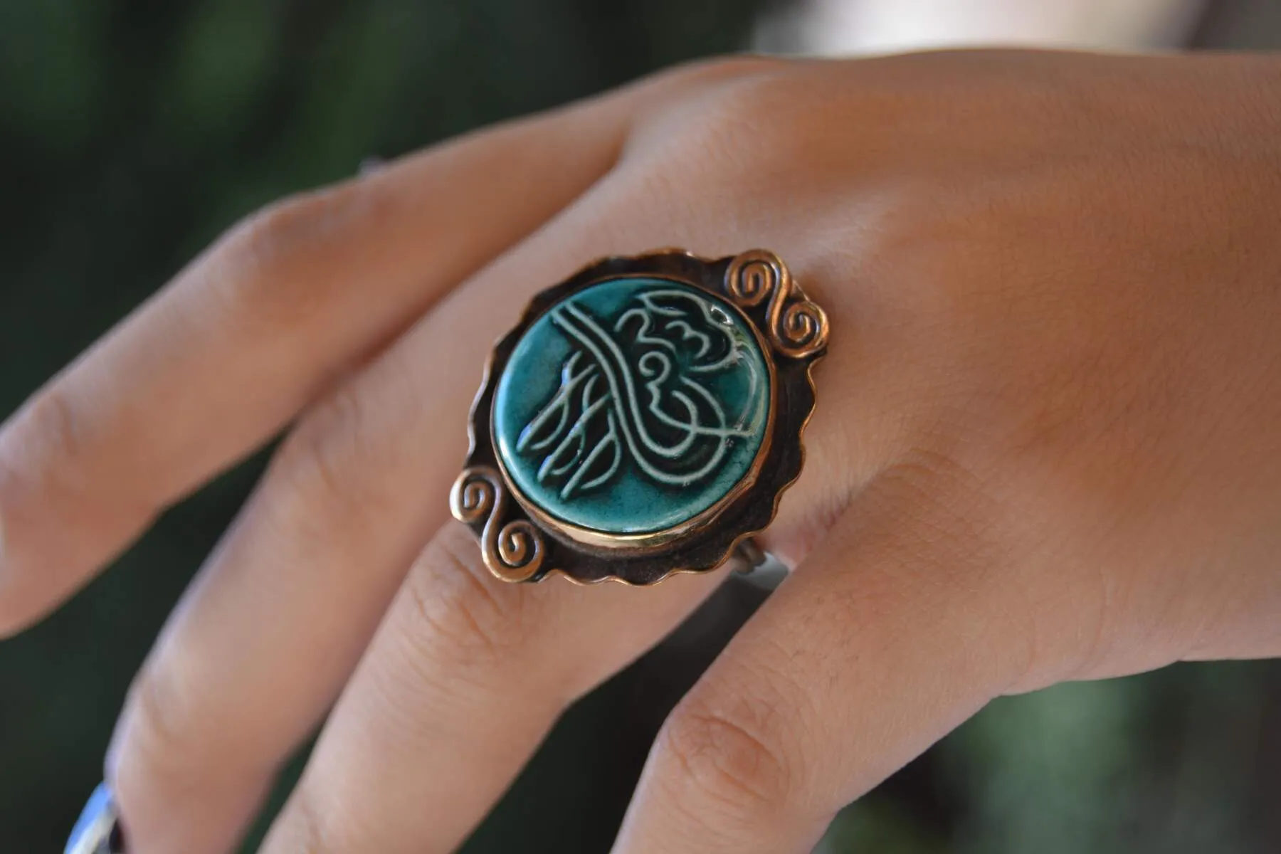 Adjustable Turquoise Tile Ladies Ring Handmade