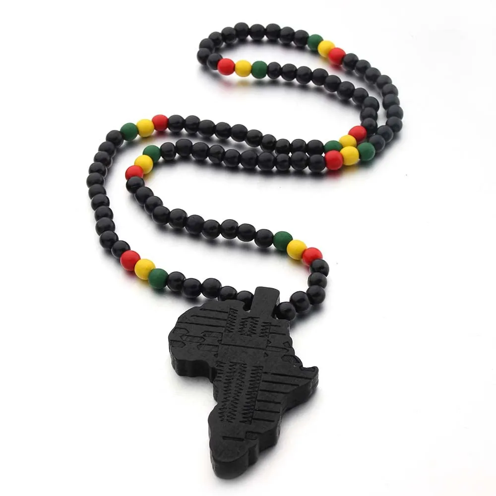 Africa Map Wooden Ethiopian Pendant Necklace