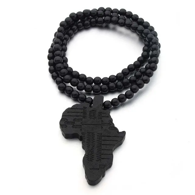 Africa Map Wooden Ethiopian Pendant Necklace