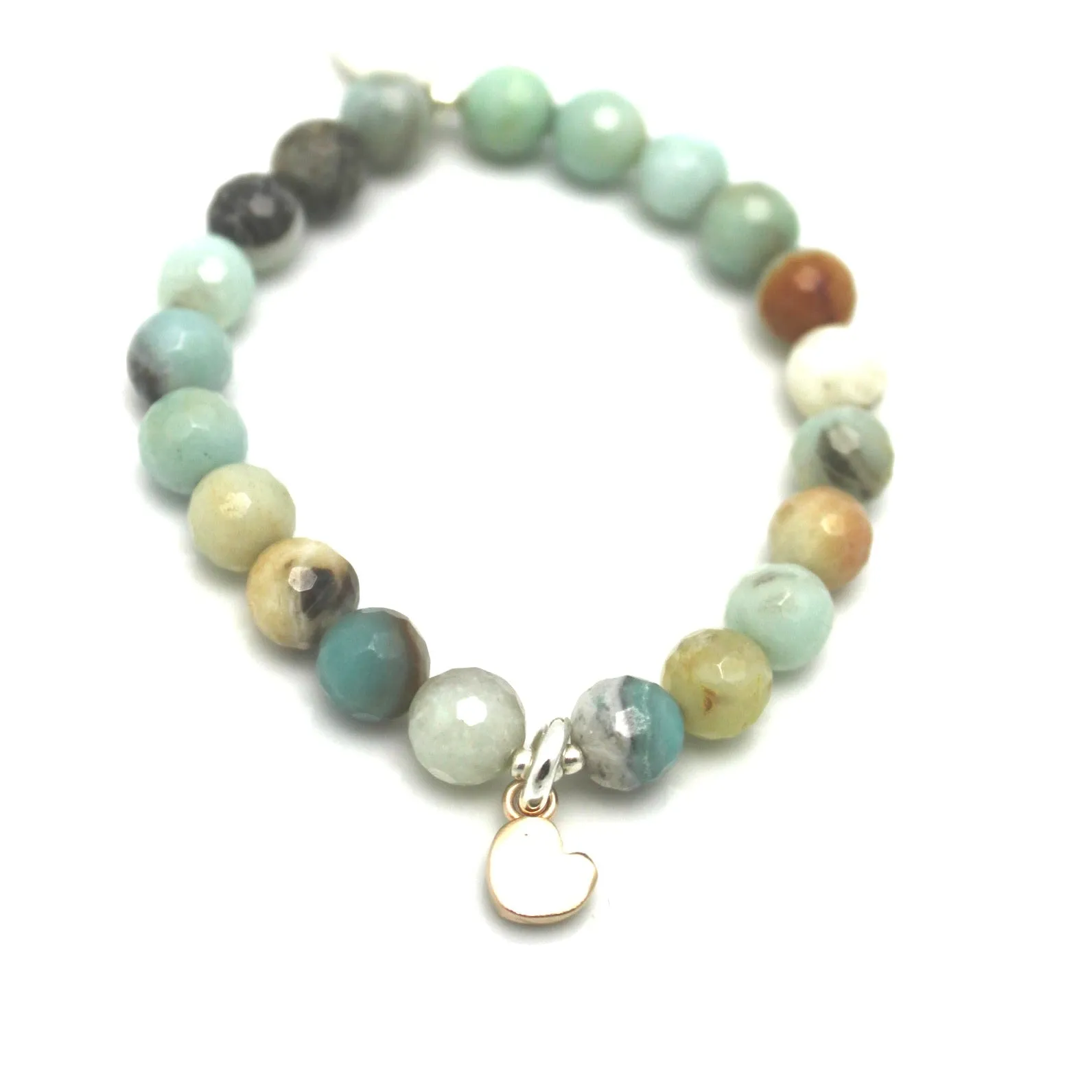 Amazonite Stone Stretch Bracelet with Bronze Petite Heart Pendant