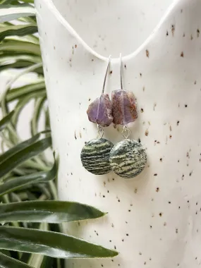 amethyst and green zebra jasper collage earrings