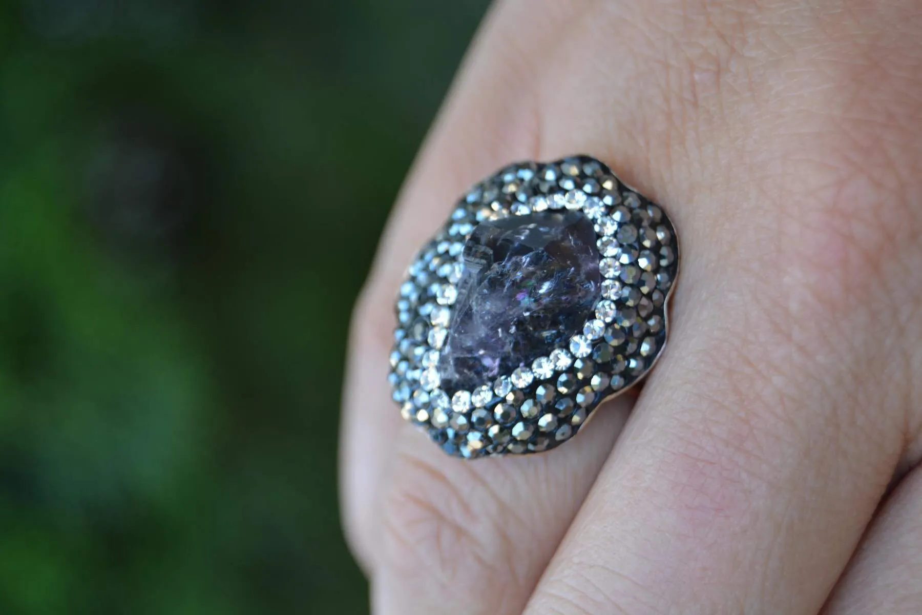 Amethyst Natural Stone Special Design Adjustable Women's Ring