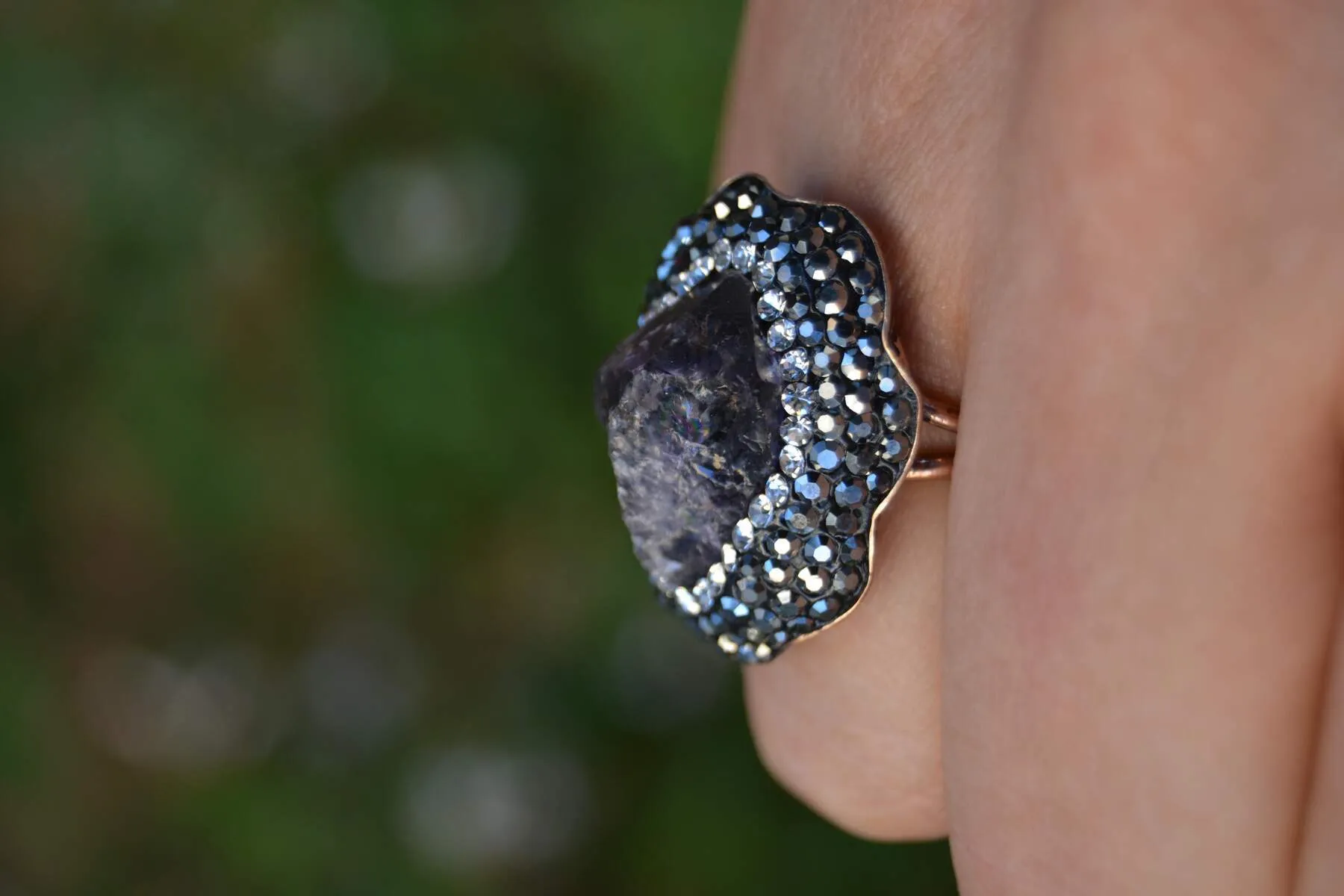 Amethyst Natural Stone Special Design Adjustable Women's Ring