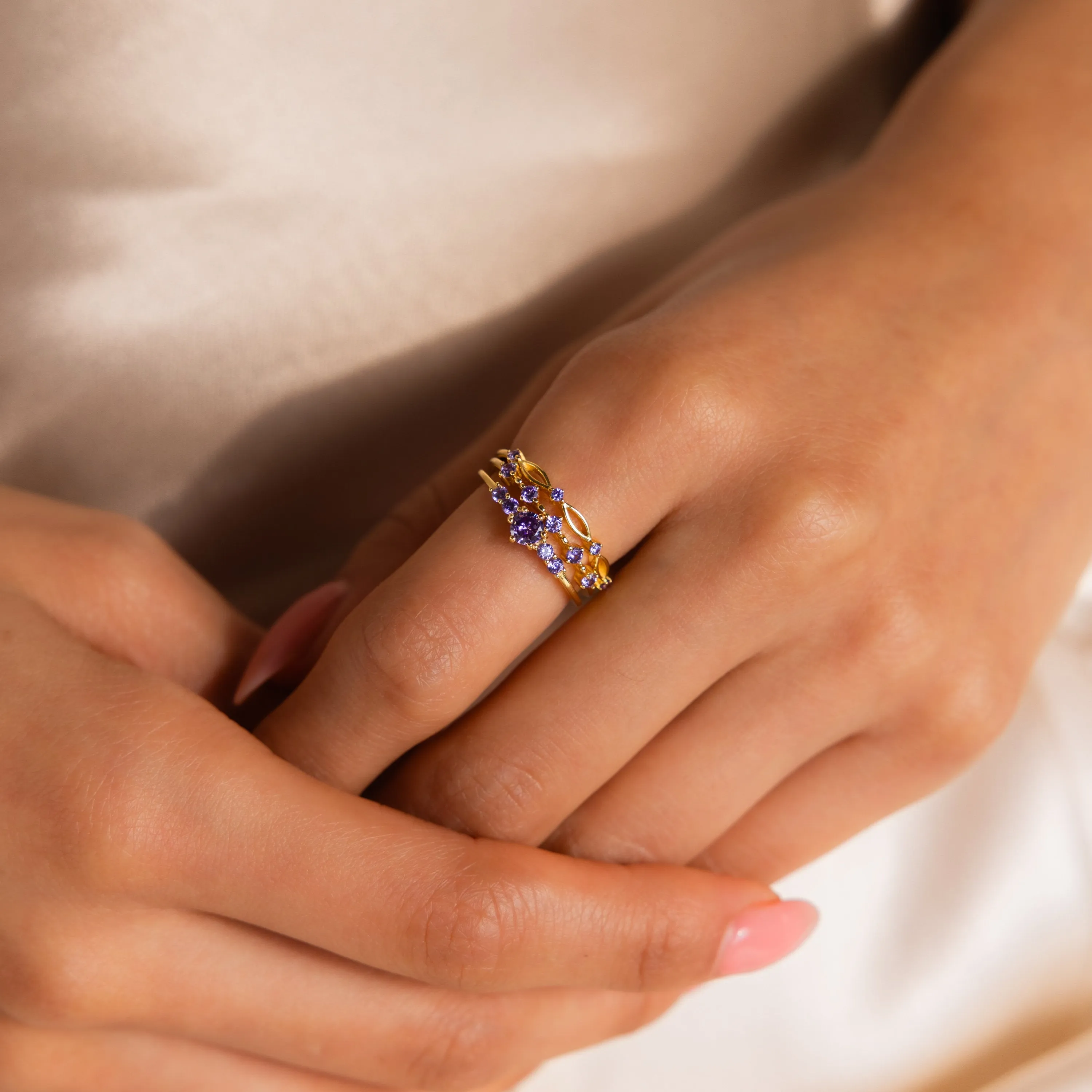 Amethyst Stacking Ring Set