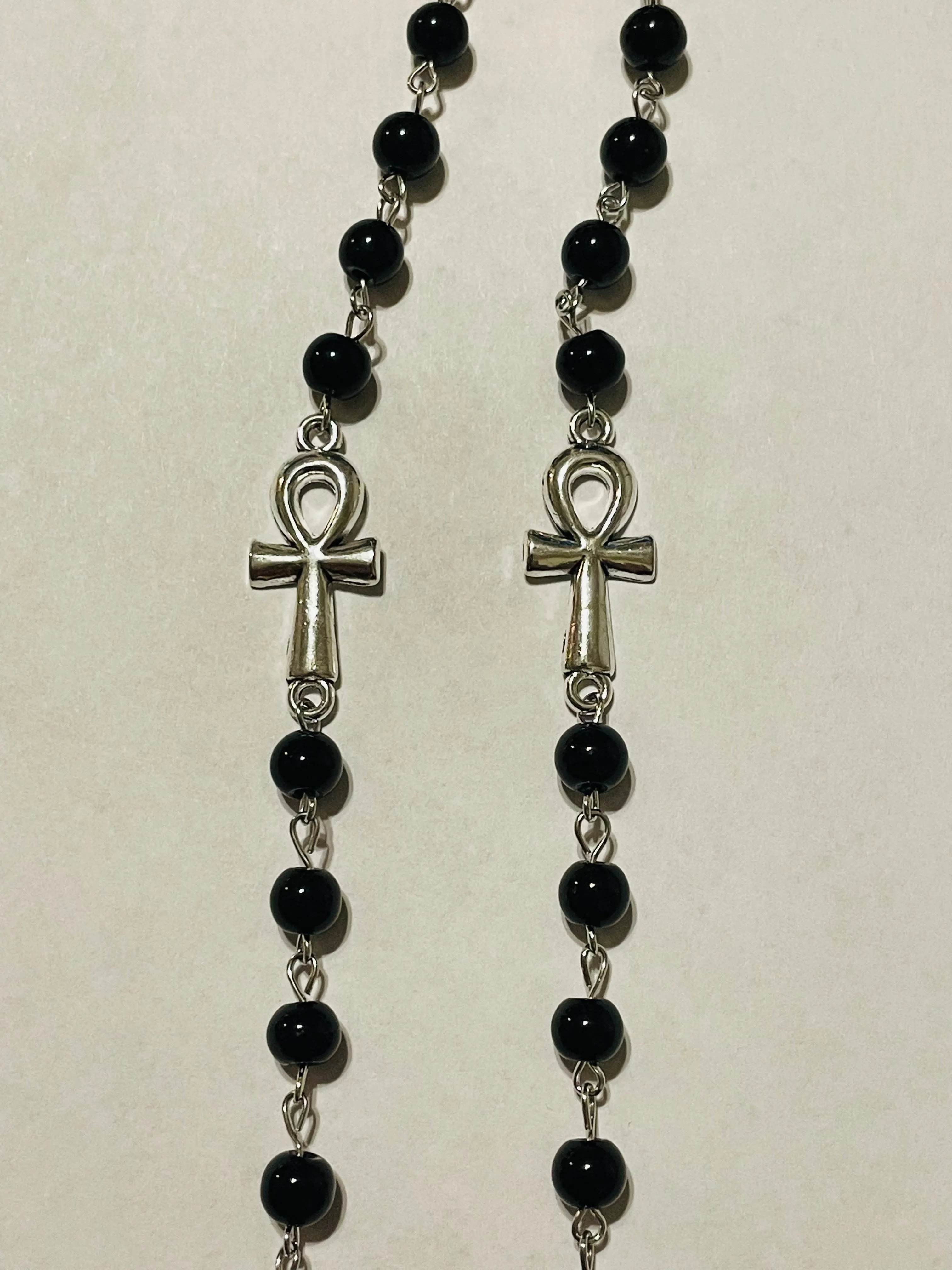 Ankh and Bat Rosary Style Necklace