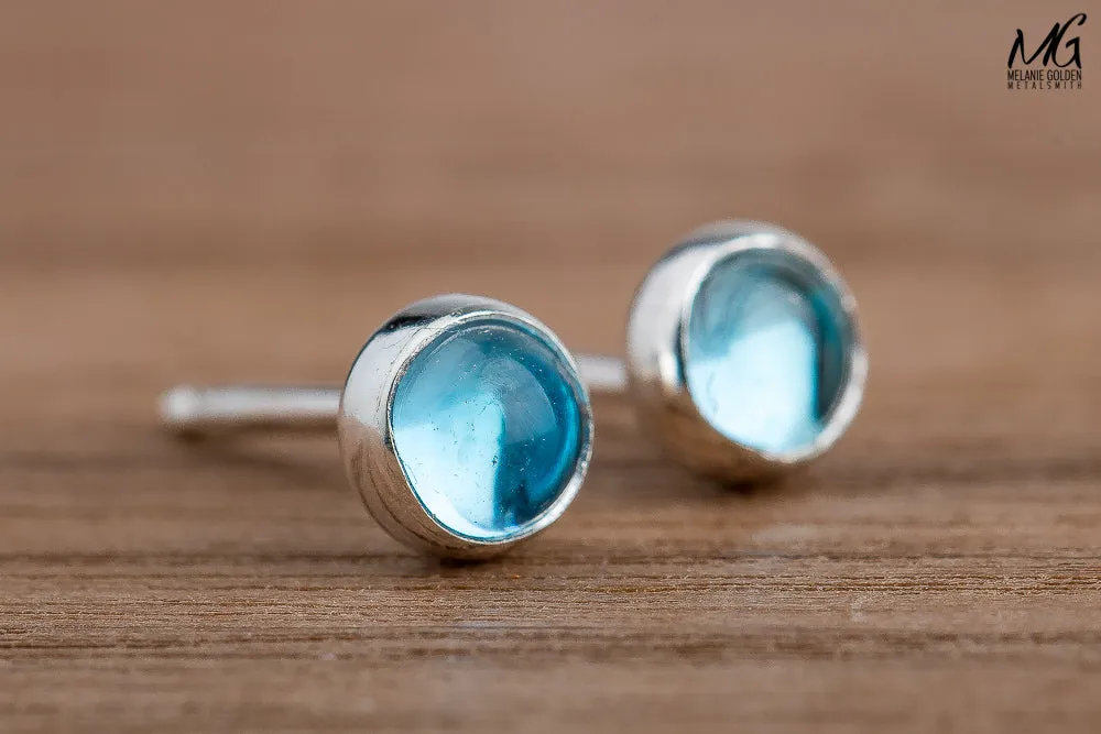 Aqua Blue Topaz Gemstone Stud Earrings