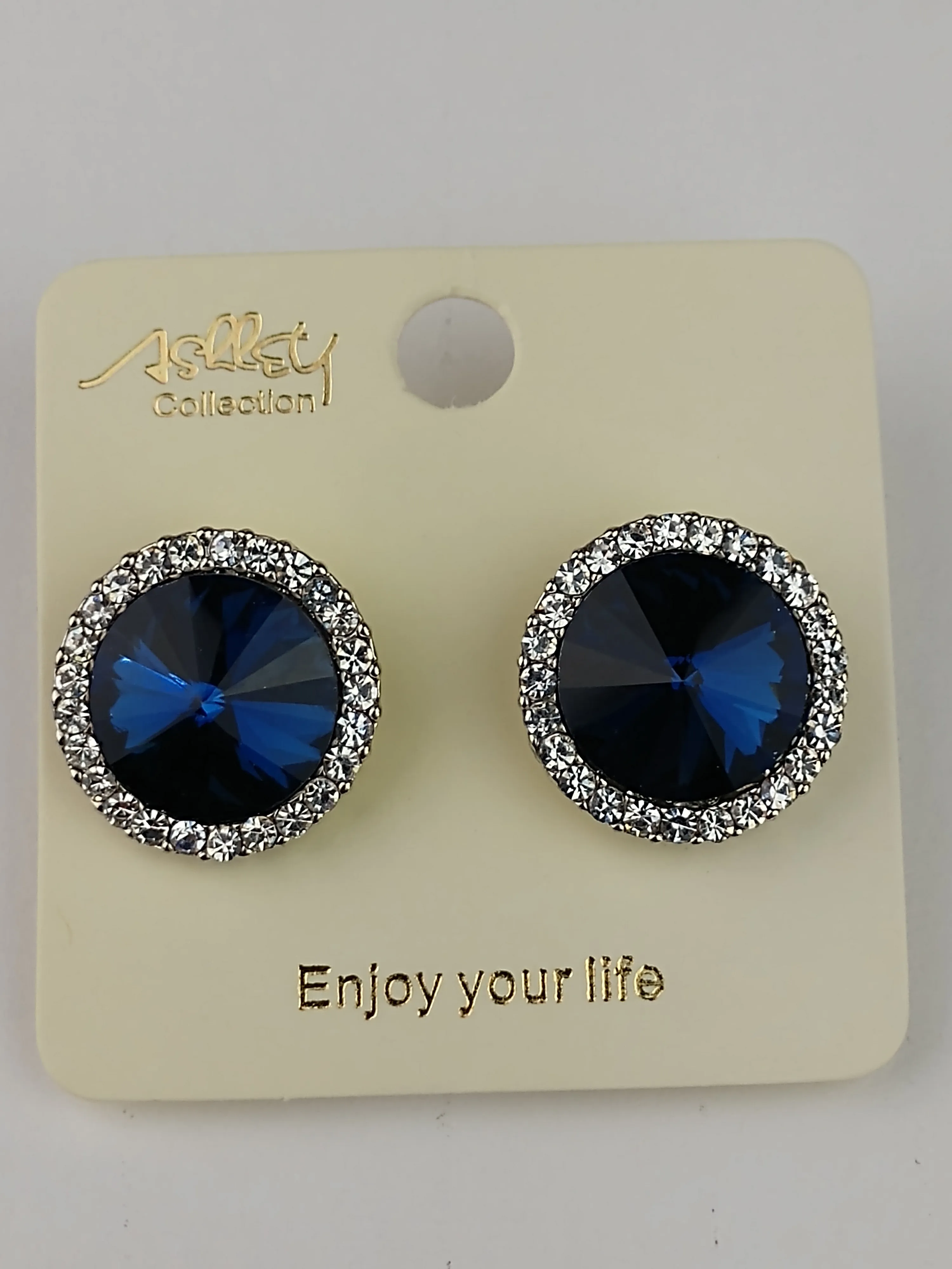 Ashley Collection post/stud sapphire blue rhinestone earrings