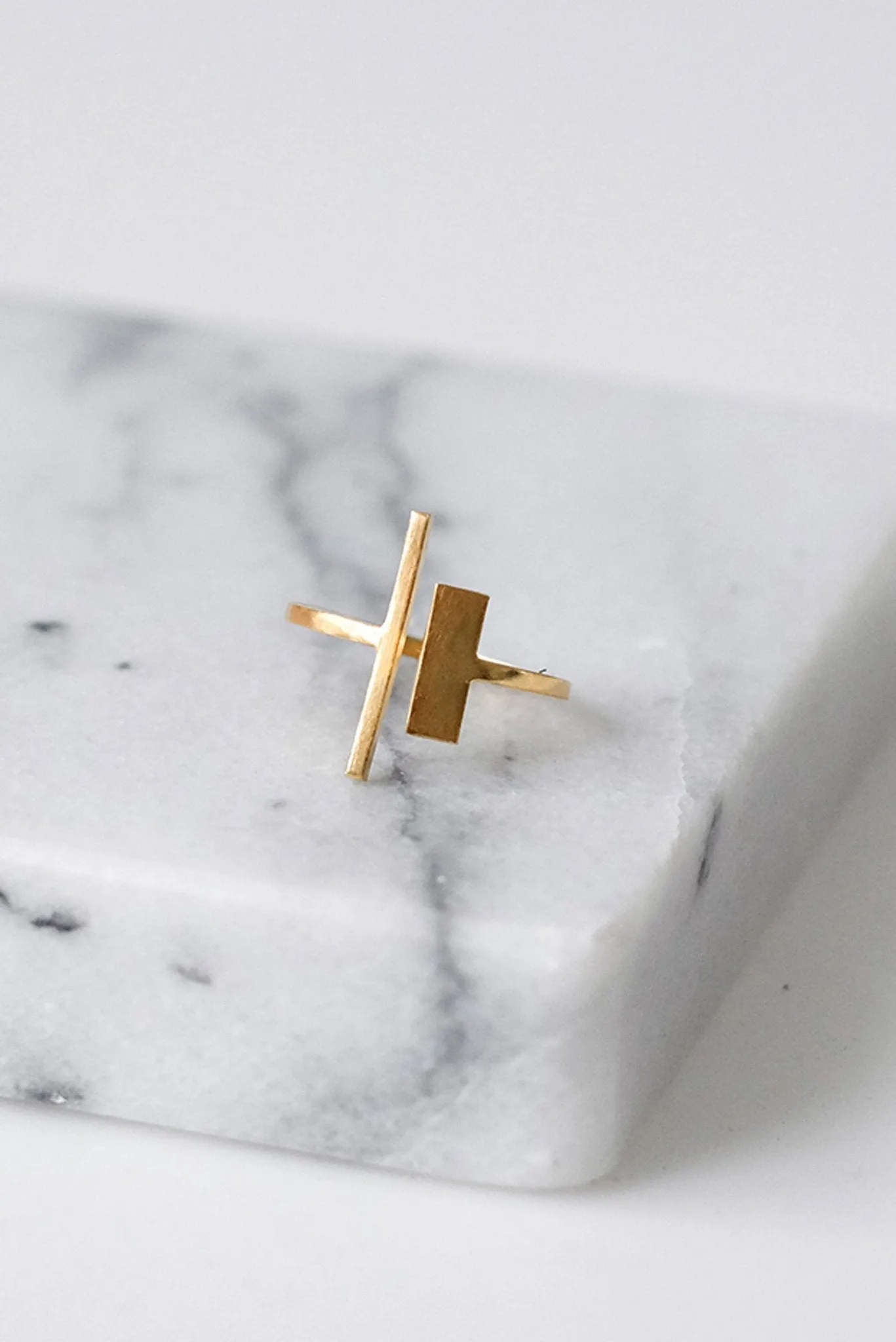 Asymmetrical Gold Bar Ring