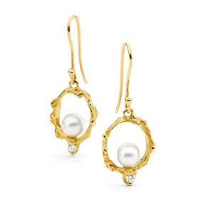 Australian South Sea Seedless Pearl and Diamond Drop Earrings