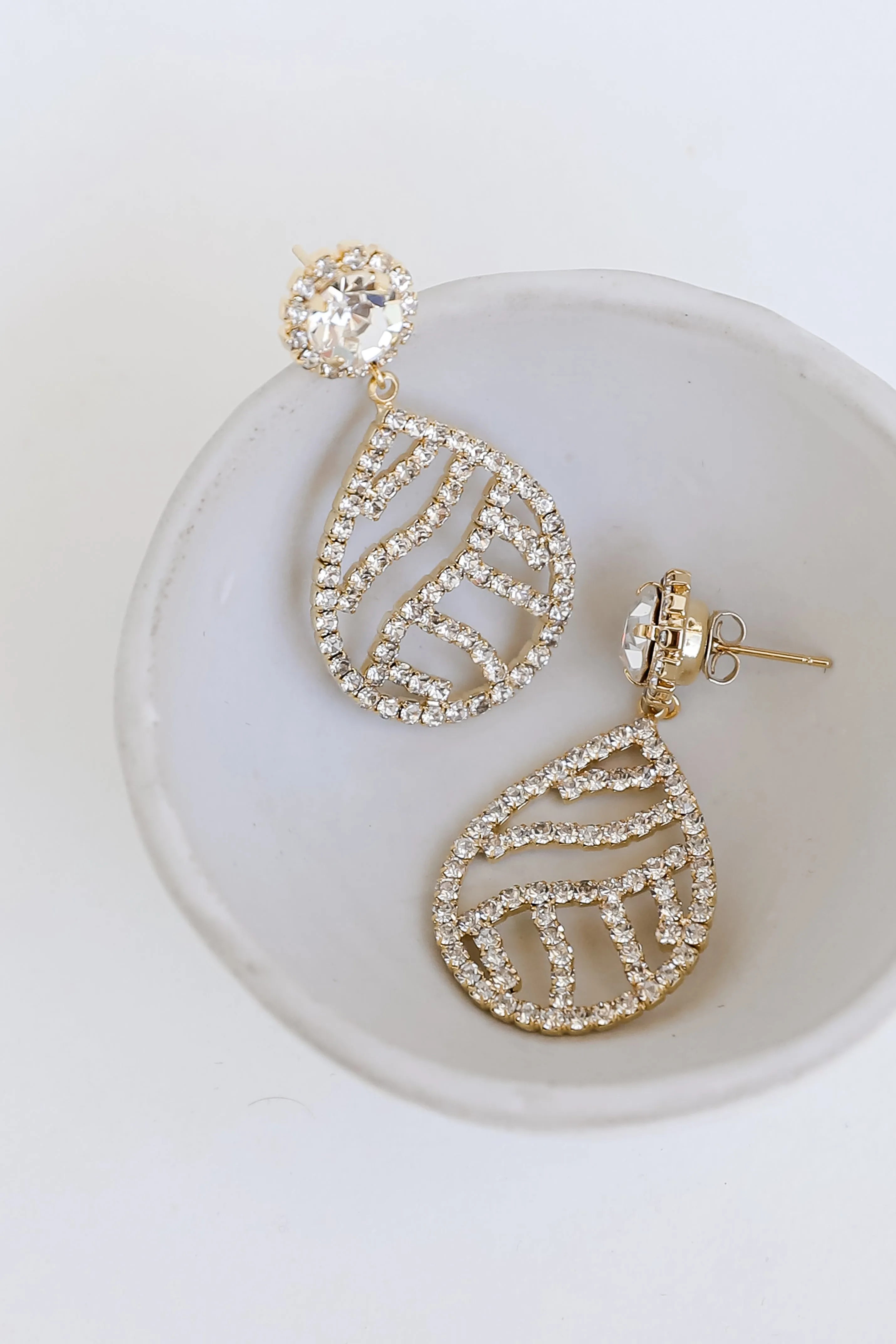 Ava Gold Rhinestone Teardrop Earrings