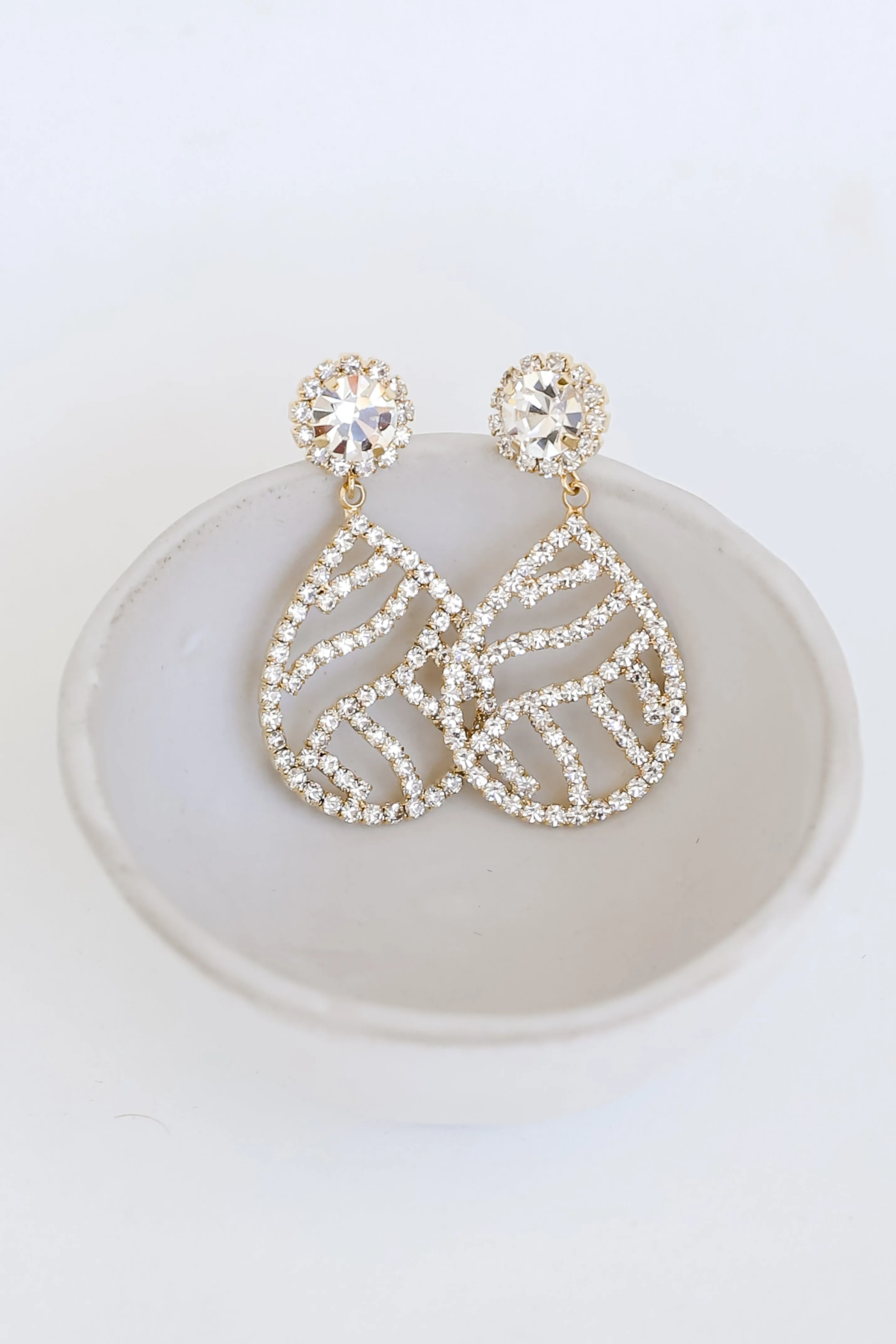 Ava Gold Rhinestone Teardrop Earrings