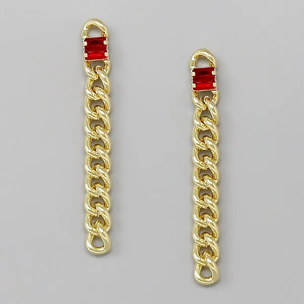 Baguette CZ Stone Embellished Long Chain Earrings